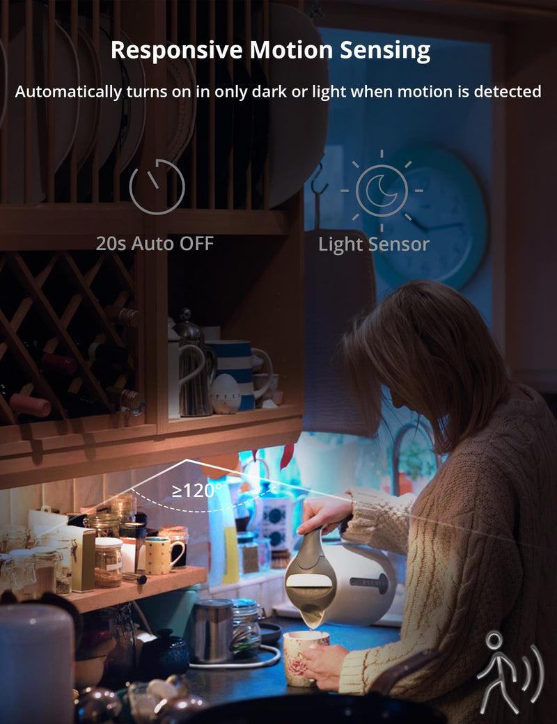 23.6in Under Cabinet Lighting, 101-LED, Dimmable, Rechargeable 4400mAh Battery, Indoor Wireless Motion Sensor Closet Light for Kitchen, Counter, Wardrobe (Silver) Silver