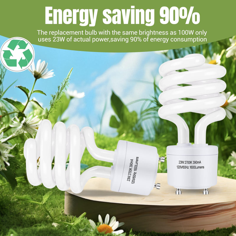 Winkcao CFL Light Bulbs GU24 Base, T3 Spiral 23Watt (100Watt Equ) Soft White 2700K 1600lm Compact Fluorescent Light Bulbs, UL Approved, 120v 60Hz, Self Ballasted CFL Bulbs, Pack of 6