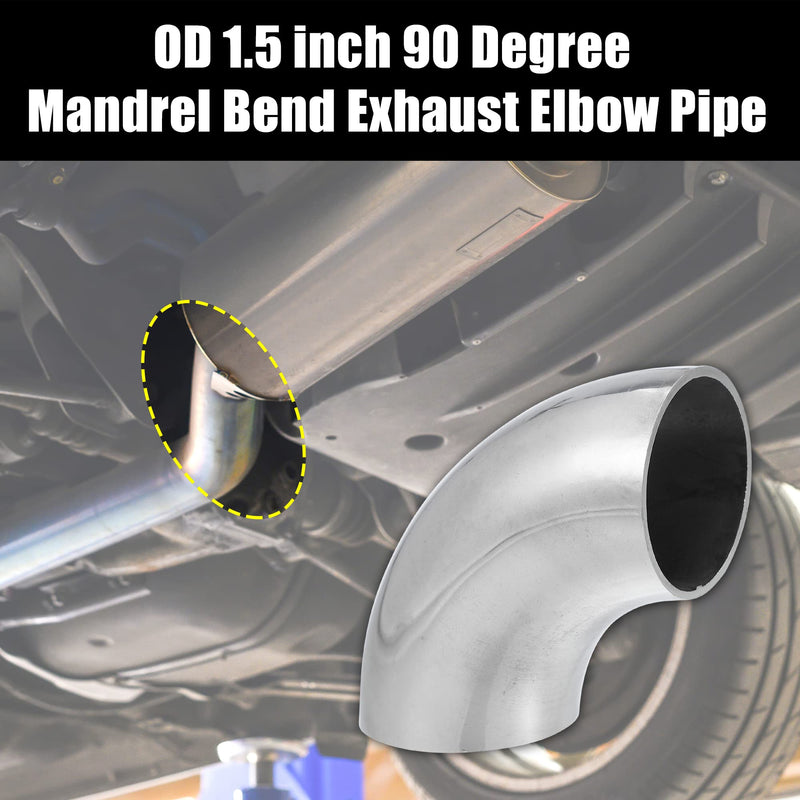 X AUTOHAUX 4pcs OD 1.5 Inch 90 Degree Mandrel Bend Elbow SS304 Stainless Steel Bend Tube Exhaust Elbow Pipe for Car Modified Exhaust System 1.5" Piping Silver Tone 1.5"