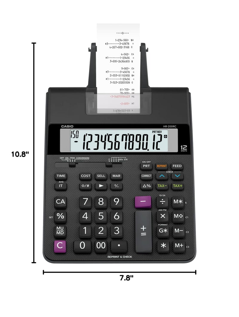Casio HR-200RC – Desktop Printing Calculator with Dual-Color Print & 150-Step Check | Cost/Sell/Margin, Tax & Calendar | New Version of HR-150TM | Ideal for Accounting & Retail
