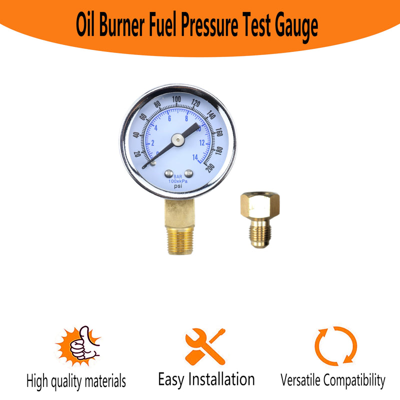 Oil Burner Pump Test Kit ，Heater Pumps Test Gauge ，Pressure Gauge，Oil Burner Pumps Test Gauge 0-200 PSI Fits be Used for Beckett, Suntec, Webster Danfoss Fuel Pumps
