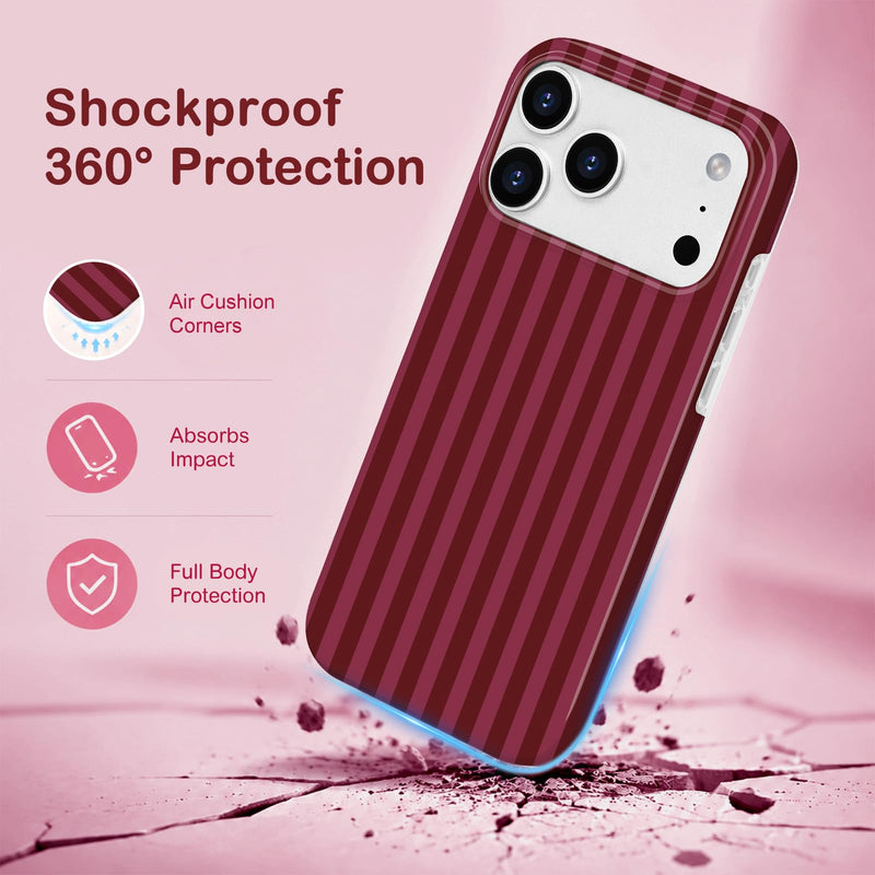Aurorastar for iPhone 17 Pro Cute Burgundy Striped Soft Phone Case | Soft TPU Thin Slim Shockproof Protective Aesthetic Kawaii Summer Simple Cases for Women Girls, Burgundy Stripes