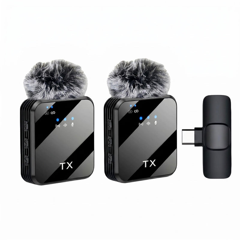 Wireless Earphone Microphone, Equipped With Lightning And Usb-C Adapters, Plug-And-Play Noise-Canceling Microphone, Suitable For Video Live Streaming, Interviews And Real-Time Streaming.