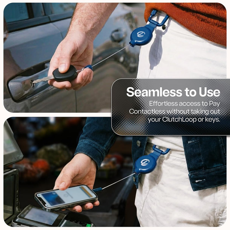 2 Anti-Theft Phone Tether – Magnetic Connection, Metal Anchor, Retractable Steel Line and Locking Carabiner Sapphire