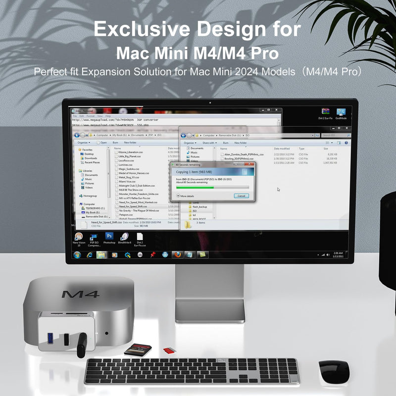 Mac mini M4 Dock - 6 in 1 USB-C Hub with 10Gbps USB-C, 3x5Gbps USB-A, SD/TF 3.0 Card Reader, Compact Aluminum Design | Perfect Mac mini M4/M4 Pro Accessories