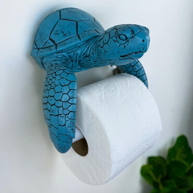 Sea Turtle Wall Mount Toilet Paper Roll Holder Rustic Nautical Beach Sea Blue/Green Coastal Decor – Aqua Teal Weathered Finish