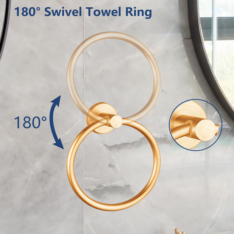 Towel Ring, Bathroom Hardware Accessories, Wall-Mounted Towel Ring, Simple Round Stainless Steel Towel Rack, for Bathroom and Kitchen (Gold 2 Pack) Gold 2 Packs