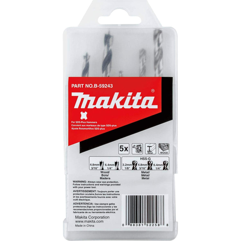 Makita B-59243 5 Pc. Assorted SDS-Plus Drill Bit Set, Metal, Wood