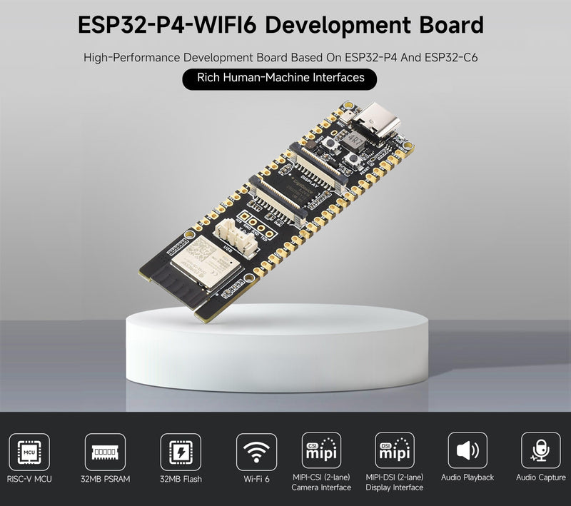 ESP32-P4-WIFI6 High-Performance Development Board, Based On ESP32-P4 and ESP32-C6, Supports Wi-Fi 6 and Bluetooth 5 / BLE, Rich Human-Machine Interfaces, Supports AI Speech Interaction