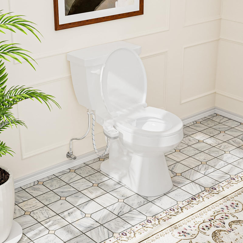 PIKETS Bidet Attachment for Toilet, Dual Nozzle (Frontal and Rear Wash) Non-Electric Fresh Water Bidet Toilet Seat Attachment with Nozzle Self Cleaning, Adjustable Water Pressure (White)