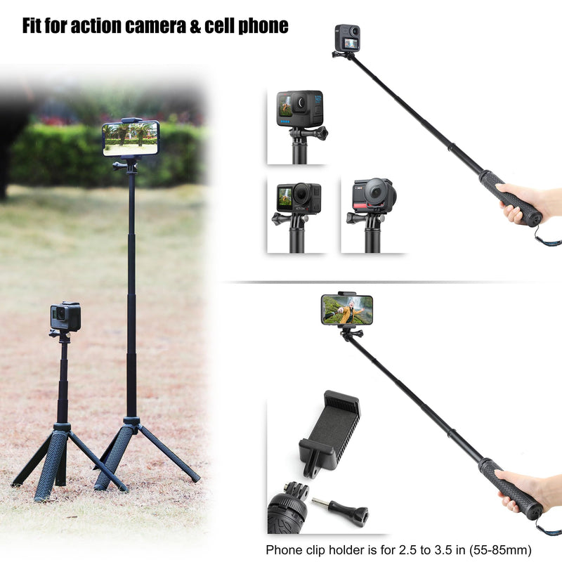 SOONSUN Aluminum Waterproof Selfie Stick Long Extension Pole Handle Grip Tripod Stand for GoPro Max, Fusion, Session, Hero 12 11 10 9 8 7 6 5 4 3 2, Osmo Action 3, 4, Insta360 2,3 SJCAM Cameras