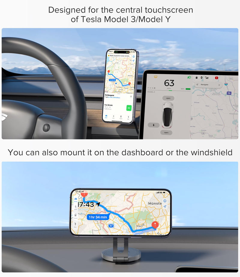 ZIKE MagSafe Car Mount Charger, Qi2 Certified 15W Magnetic Charger | Tesla Model 3/Y, 360° adjustable Car Phone Holder, Wireless Charging Station for iPhone 17/16/15/14