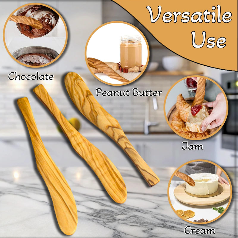 Olive Wooden Butter Knife Spreader, Handmade 6.8 Inch Peanut Butter Knives for Jam, Cheese, Cream, Bread Sandwich Spreaders, Mini Spreader Serving Utensil Set for Breakfast Picnic (3PCS Butter Knives) 3PCS Butter Knives