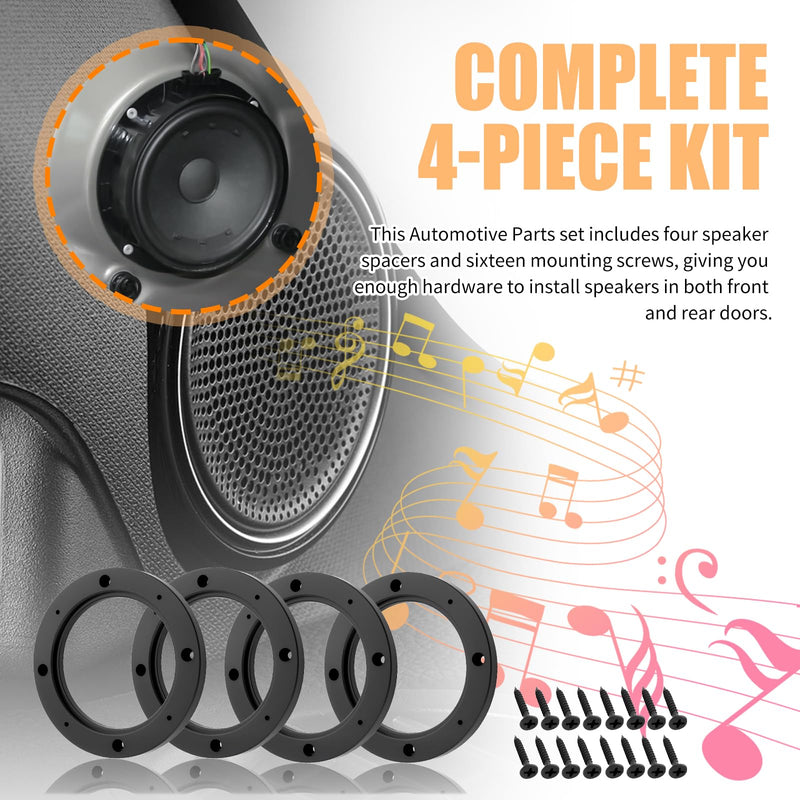 4PCS 4" Speaker Adapter Ring Spacer with 16 Mounting Screws | No-Cutting Car Door Speaker Adapter with Depth Extension,Universal Speaker Spacer for Car,SUV,Truck
