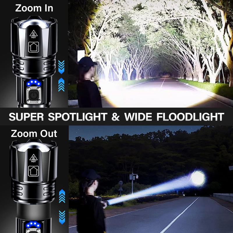 AKNEAR Rechargeable LED Flashlight 99000 High Lumens, Super Bright Flashlights with Zoomable & USB C Rechargeable & 5 Light Mode & IPX-7 Waterproof, Powerful Flash Light for Home, Hiking, Camping 2 Pack Standard Display