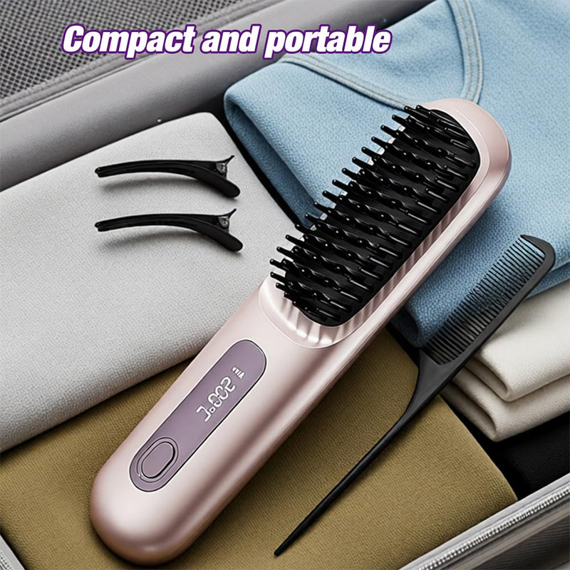 GlowWave Heated Brush, 2026 Cordless Hair Straightener Brush, 3 Heat Settings & LED Screen Glowcept Heated Brush, Portable & Rechargeable Heated Styling Brushes for Travel & Everyday Use (Purple)