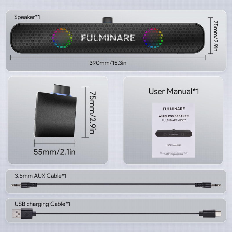 FULMINARE Bluetooth Speaker with 26W HD Sound, Portable Speaker Up to 30H Playtime, AUX&TF-Card&USB Input, LED Lights, Speakers Bluetooth 5.3 Wireless for Home/Party/Outdoor, (Black) Black