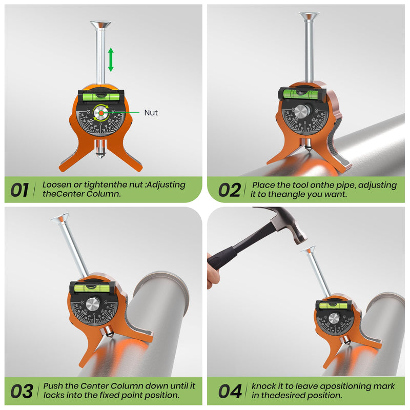 Upgraded Pipe Center Finder, Y-Shape Base with Fully Embedded Magnets, Dial Bubble Protractor – No Tools,Pipe Marking Tool for 0.4" and Above, Pipefitter Tool for Accurate Center Marking