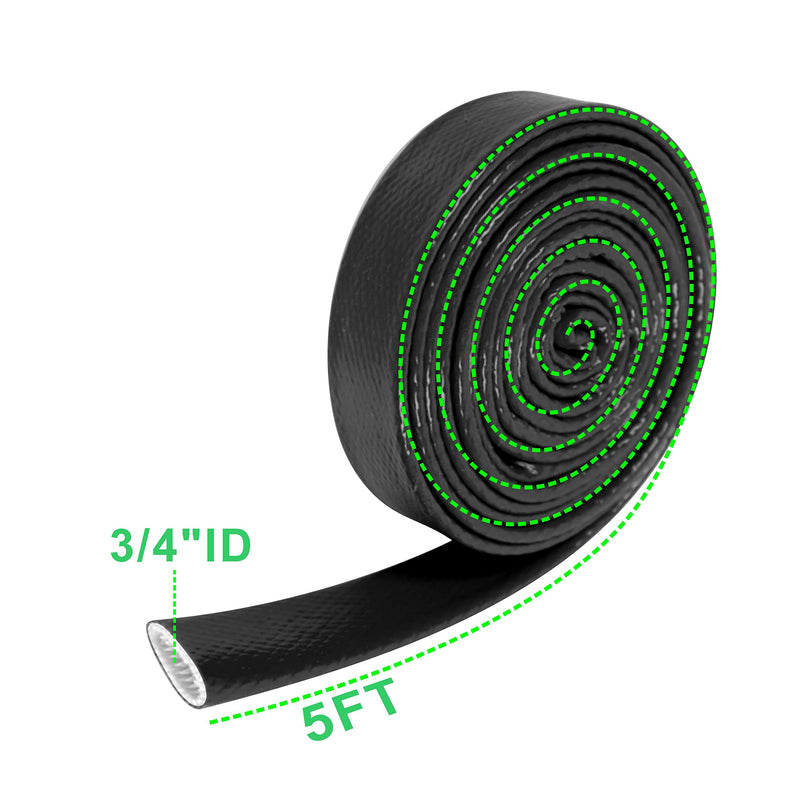 Insulation Heat Shielded Fire Thermo Armor Fire Sleeve Silicone Coated Fiberglass Heat Protection for Automotive Hose Lines & Electrical Wiring-（Black 3/4" ID x5FT） Black 3/4" ID x 5FT
