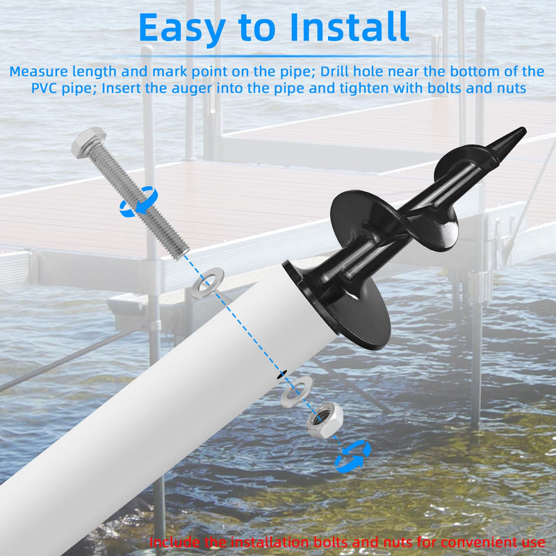 Dock Auger Sand Auger Boat Anchor for PVC Tubing Sandbar Anchor,Sand Anchor for Boat,Dock Auger Fit 1.5" Schedule 40 PVC with 1.57" ID,for Secure Pontoon Boat Beach Umbrella Shallow Water Anchor 2 Pack Sand Augers