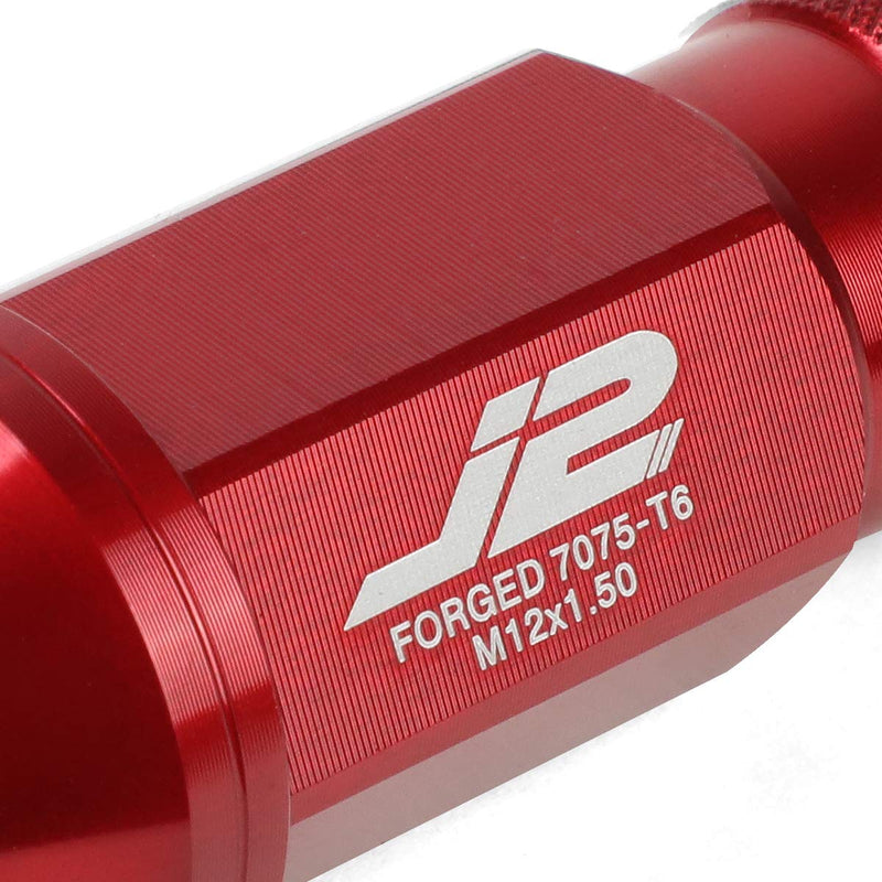 J2 Engineering 20 Pcs 7075 Aluminum Open End M12 x 1.5 Lug Nuts Set w/Socket Adapter, Red, Fit Conical Seat, LN-T7-004-15-RD 1.5-Inch