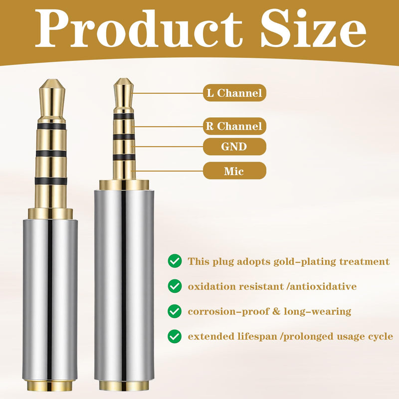 cobee 4 Pcs 2.5mm to 3.5mm and 3.5mm to 2.5mm Adapter | Gold Plated Stereo Audio Adapter Jack Connector Converter for Headphone Smartphones Tablets Mono MIC Function Compatible