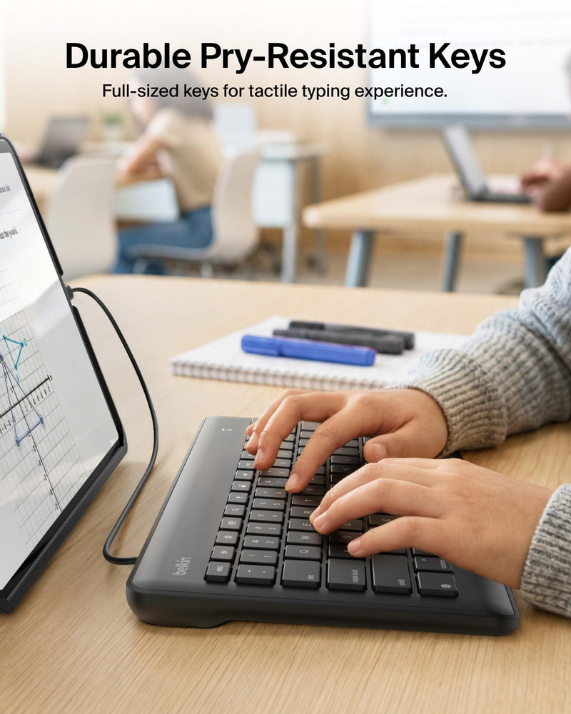 Belkin USB-C Wired Keyboard Full-Size, Plug & Play iPad A16/10th Gen | no batteries required, durable accessory, schools, offices, travel, full-size keys, classroom tablet