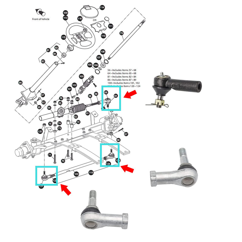 Drive-up Ball Joint Kit,Tie Rod End Set and Steering Back Outer Ball Joint Fits 2001-Up EZGO TXT Golf Cart OEM 70902-G01 70902-G02 70695-G01
