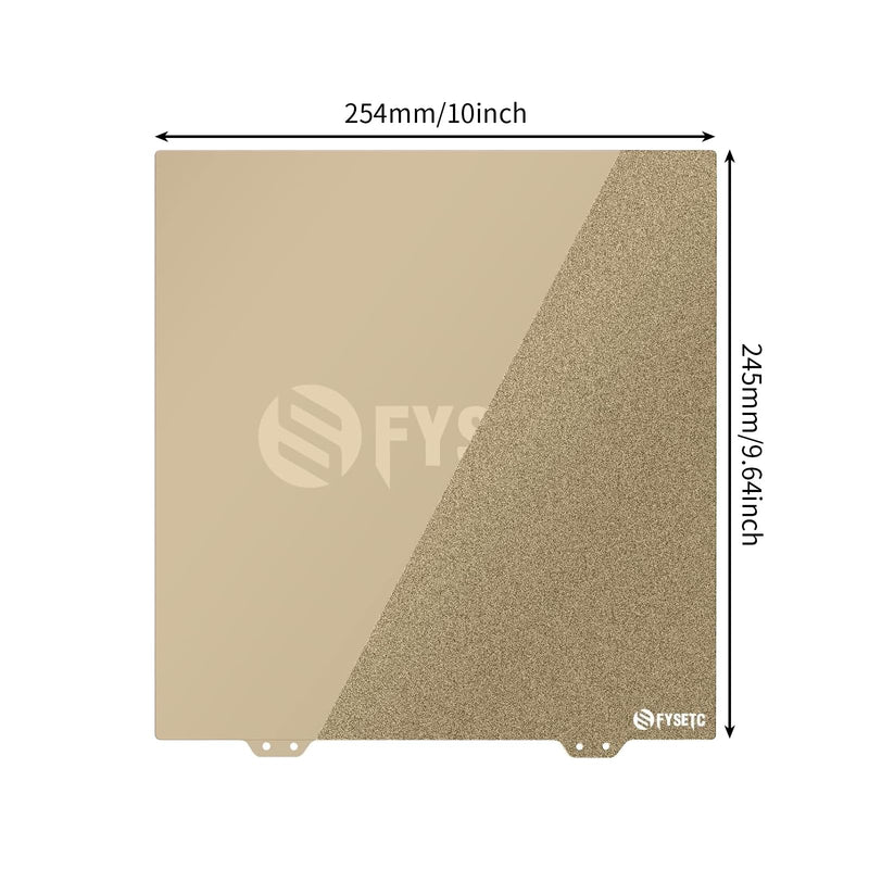 FYSETC CR-6 SE Print Bed - PEI Build Plate: Double-Sided Smooth - Textured PEI Sheet Heated Bed Cover 254x 245mm/10x9.64inch Flexible Removable Spring Steel Printing Surface with Bottom Sticker -Gold 254*245mm 2