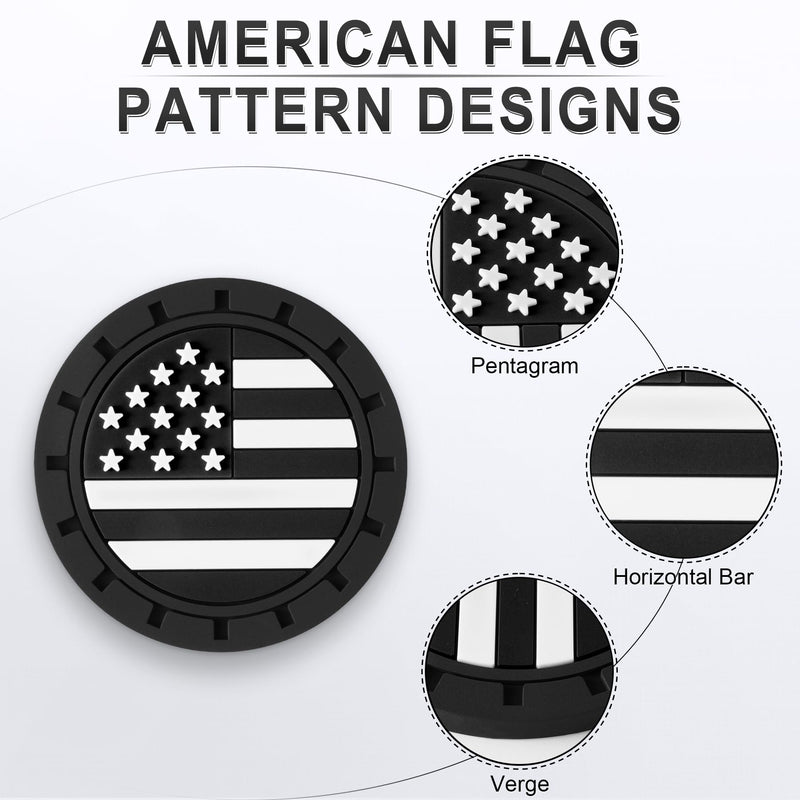 JUSTTOP Car Cup Holder Coaster,American Flag Non-Slip Insert Car Cup Coaster,Car Accessories Interior for Women and Man,4 Pack Black American Flag Black