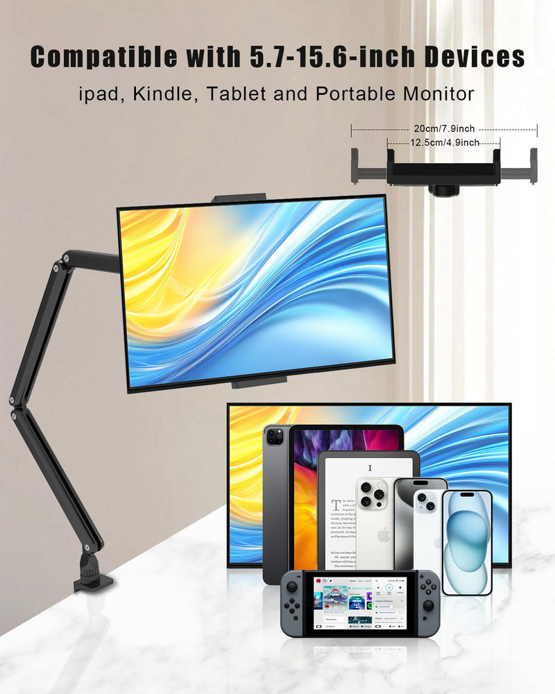 Tablet Stand for iPad, Aluminum Multi-Angle Adjustable Tablet Holder, Heavy-Duty Metal Base for Desk, Compatible with 5.7''-15.6'' iPad Pro, Surface, Kindle, Tablets, Portable Monitors and More ZMXBZJ