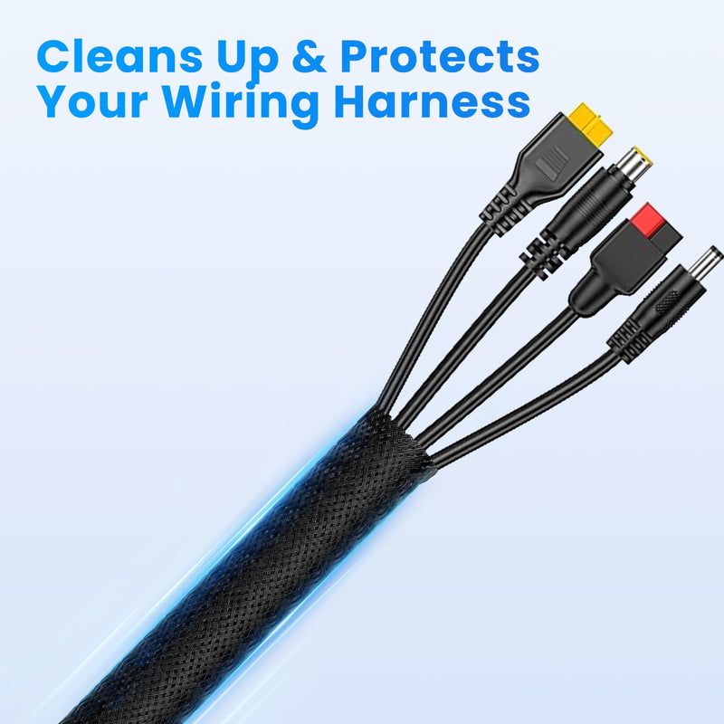 1/2" 10ft Black Expandable Braided Cable Sleeve PET | Wire Sleeve for Cable Management, Abrasion & Heat Resistant, Easy Install & Cut, Ideal for Home Theater & Smart Home 1/2"-10ft