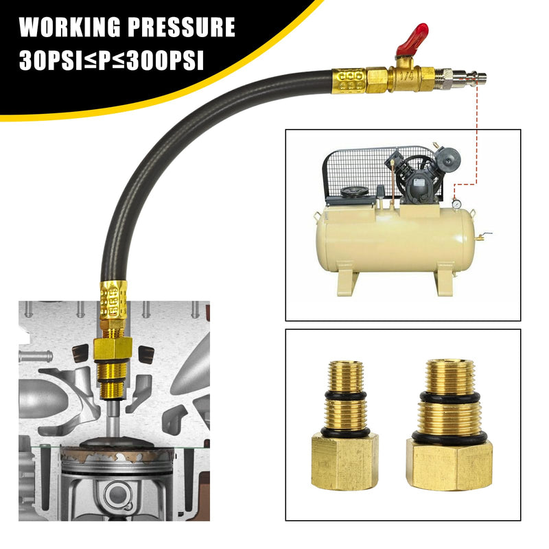3mirrors Engine Air Valve Holder Pressure Pipe M10 M12 M14 M18 Thread to 1/4 NPT w/Ball Valve, Cylinder Leakage Testing Tool for Most LS Engine Compatible with Mustang Ford GM