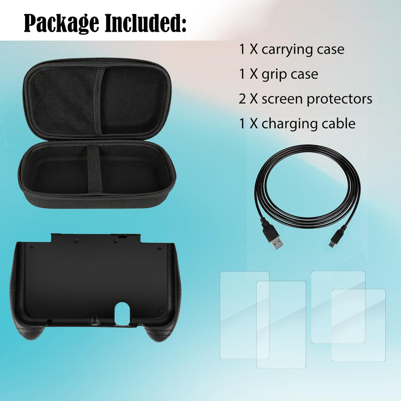 JDGPOKOO 5 in 1 Accessories Kit for New Nintendo 3DS XL/LL 2015, Carrying Case for New 3DS XL/LL, Hand Grip, 2 Set Screen Protectors and Charging Cable Compatible with Nintendo New 3DS‌ XL/LL ONLY