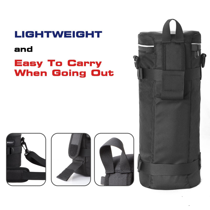 Camera Lens Case Bag for Photographyers, Zipper Waterproof Lens Protective Pouch Interior Size 6.29" x 15.35"(Nylon, Black) 6.29" x 15.35" (Nylon, Black)