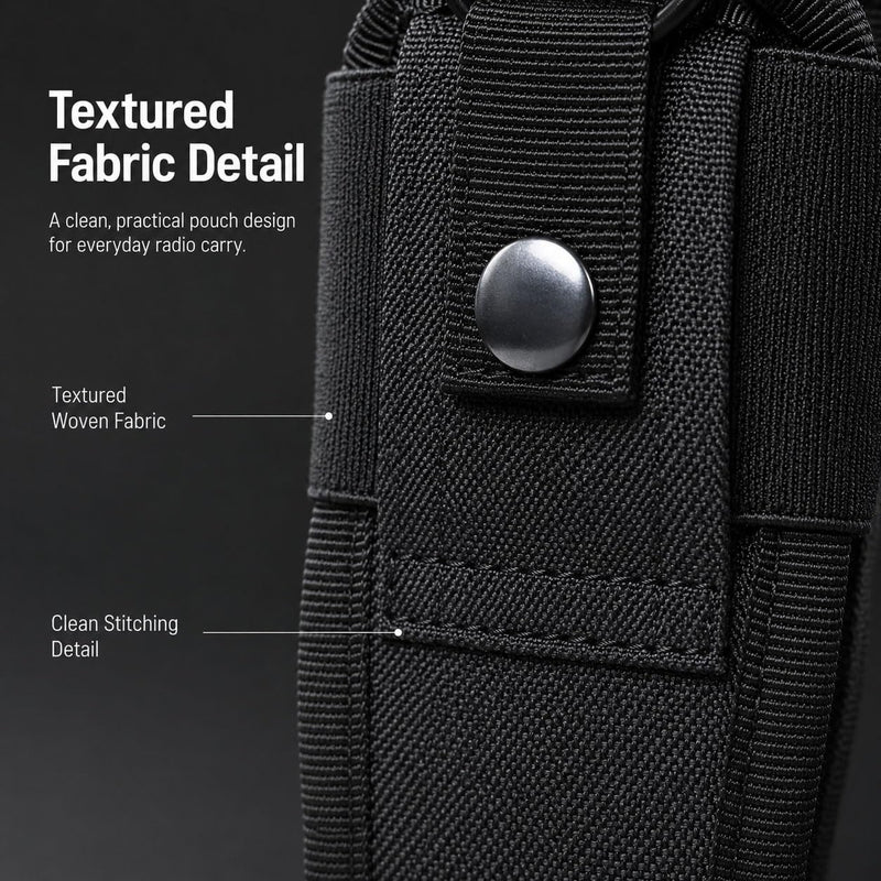 Walkie Talkie Radio Pouch, Black Two Way Radio Holder Case with Snap Button Strap and Elastic Cord, Compact Carry Pouch for Security Patrol, Warehouse, Outdoor Hiking, Event Staff