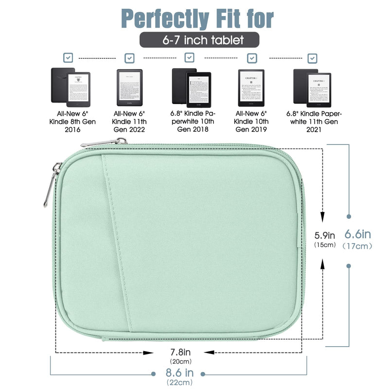 TiMOVO 6-7 Inch Tablet Sleeve for All-New Kindle 2022/10th Gen 2019 /Kindle Paperwhite 11th Gen 2021/Kindle Oasis E-Reader, Protective Case with Pocket for Kindle (8th Gen, 2016), Agave Green A-Agave Green