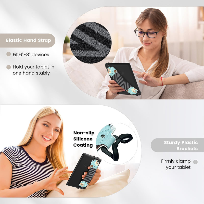 MoKo Security Hand-Strap for 6-8" Kindle eReaders Fire Tablet - Kindle/Kobo/Voyaga/Lenovo/Sony Kindle E-Book Tablet, High-elasticity Versatile Hand Strap Lightweight Finger Grip Holder, Multiple Dog Patterned Strap