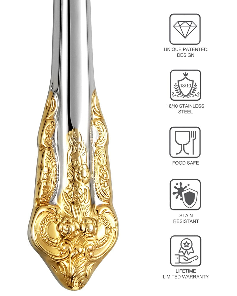 KEAWELL Gorgeous Wedding Cake Knife and Server Set, 18/10 Stainless Steel, Fine Luxury Cake Cutting Set (Gold Accent) Gold Accent