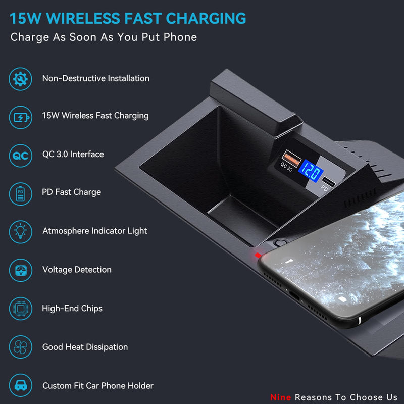 Wireless Car Charger for Mazda CX-5 2017-2025, 15W Qi Fast Charging OEM-Fit Center Console Wireless Phone Charging Pad, Compatible with All Qi-Enabled Smartphones