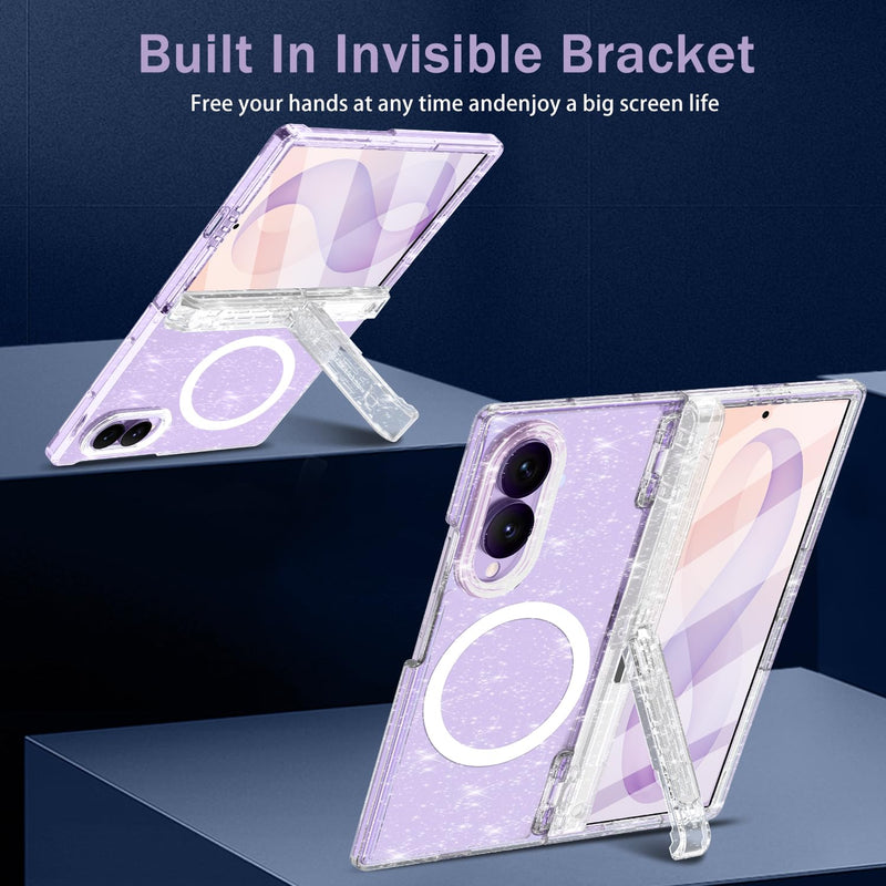 Casetego for Galaxy Z Fold 8 Case Magnetic,[Compatible with MagSafe][Built-in Screen Protector][Kickstand][Hinge Protection] Slim Shockproof Cute Women Girl Case for Samsung Z Fold,AllGlitter Hot Clear-Stand