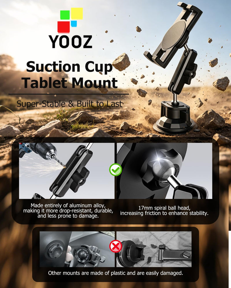 Tractor Tablet Holder Suction, Windshield Window Dashboard Mount | Ultra-Durable Metal Tablet Mount for Car Excavator Bulldozer with Aluminum Arm for Tablets & Phones, iPad, Galaxy Tab, iPhone