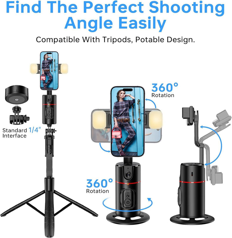 GREEN HOUSE Auto Face Tracking Phone Holder, Selfie Gimbal with Rechargeable & Detachable LED Fill Light & Detachable Controller With remote&fill light