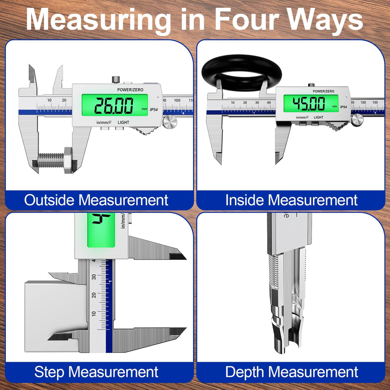 Preciva Backlight Digital Caliper, 6 Inch Rechargeable Electronic Micrometer with IP54 Waterproof and Large LCD Screen Conversions for in/MM/F Precision Measuring Tool for DIY/Professional Use