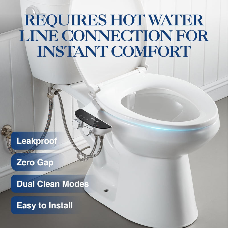 Bidet Attachment for Toilet Seat Non-Electric Bidet Hot and Cold Water Bidet Attachment Toilet Adjustable Water Temperature Posterior/Feminine Wash Dual Retractable Nozzle(AM-US-TT18N)