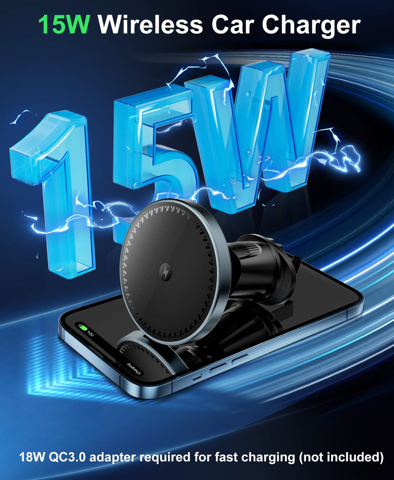 Beeasy for MagSafe Car Mount Charger, 15W Fast Charging Magnetic Wireless Car Charger, Car Phone Holder Mount for Vent ONLY Fit iPhone 12-17 Series and Magnetic Case