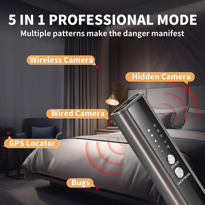 KT-02 Hidden Camera Detector, 2025 New, 4 Modes to Detect Spy Cameras, Bugs, GPS Trackers, with Flashlight, Audible Alarm/Beeping Mode, for Hotels, Cars, Offices, KT-02-B