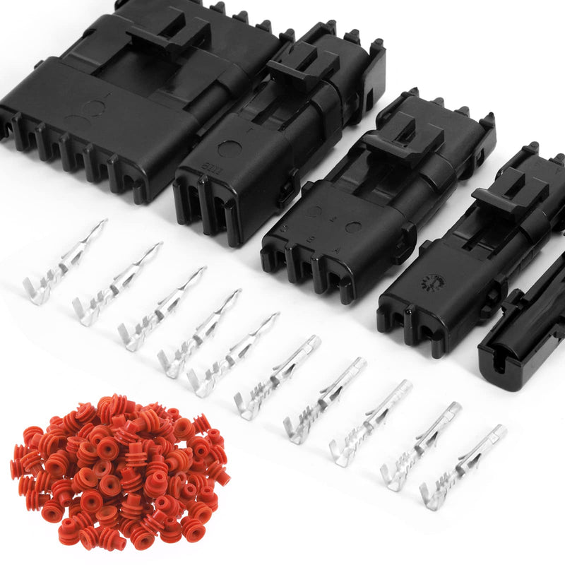 Swpeet 36Pcs 1Pin Male & Female Pin Waterproof Automotive Electrical Wire Connectors Terminals Plug with Rubber Cable Seal Assortment Kit, 22-14AWG Wire Harness Spark Plug Terminals Plug 1 Pin Way