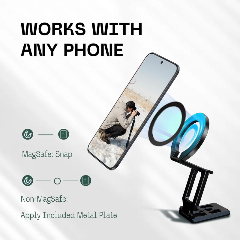 FANAUE Continuity Camera Mount for Desktop Monitor, Magnetic Foldable Desk Phone Webcam Holder with Arca Type Base, Compatible with MagSafe iPhone iMac Apple TV 4K Desktop Mac Laptop, MT-05