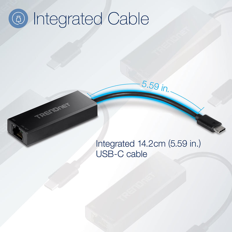 TRENDnet USB-C 3.1 to 2.5GBASE-T Ethernet Adapter, TUC-ET2G, NDAA & TAA Compliant, Windows & Mac Compatible, USB Type-C to USB-A Converter Included, Up to 2.5Gbps Speeds, Black USB-C | USB 3.1 2.5 Gbps